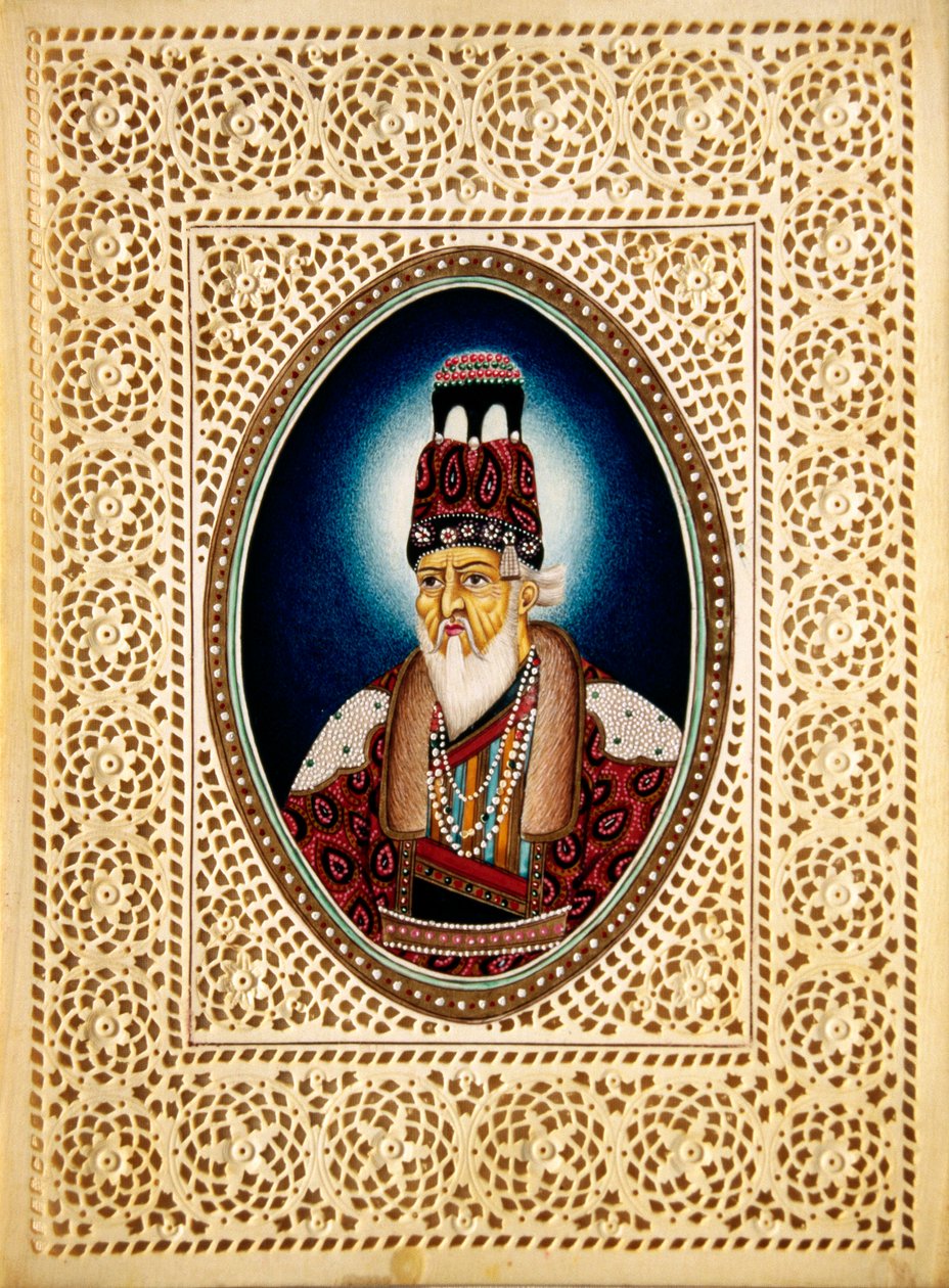 Maleri af mogulkejser Shah Jahan på elfenben af School Indian
