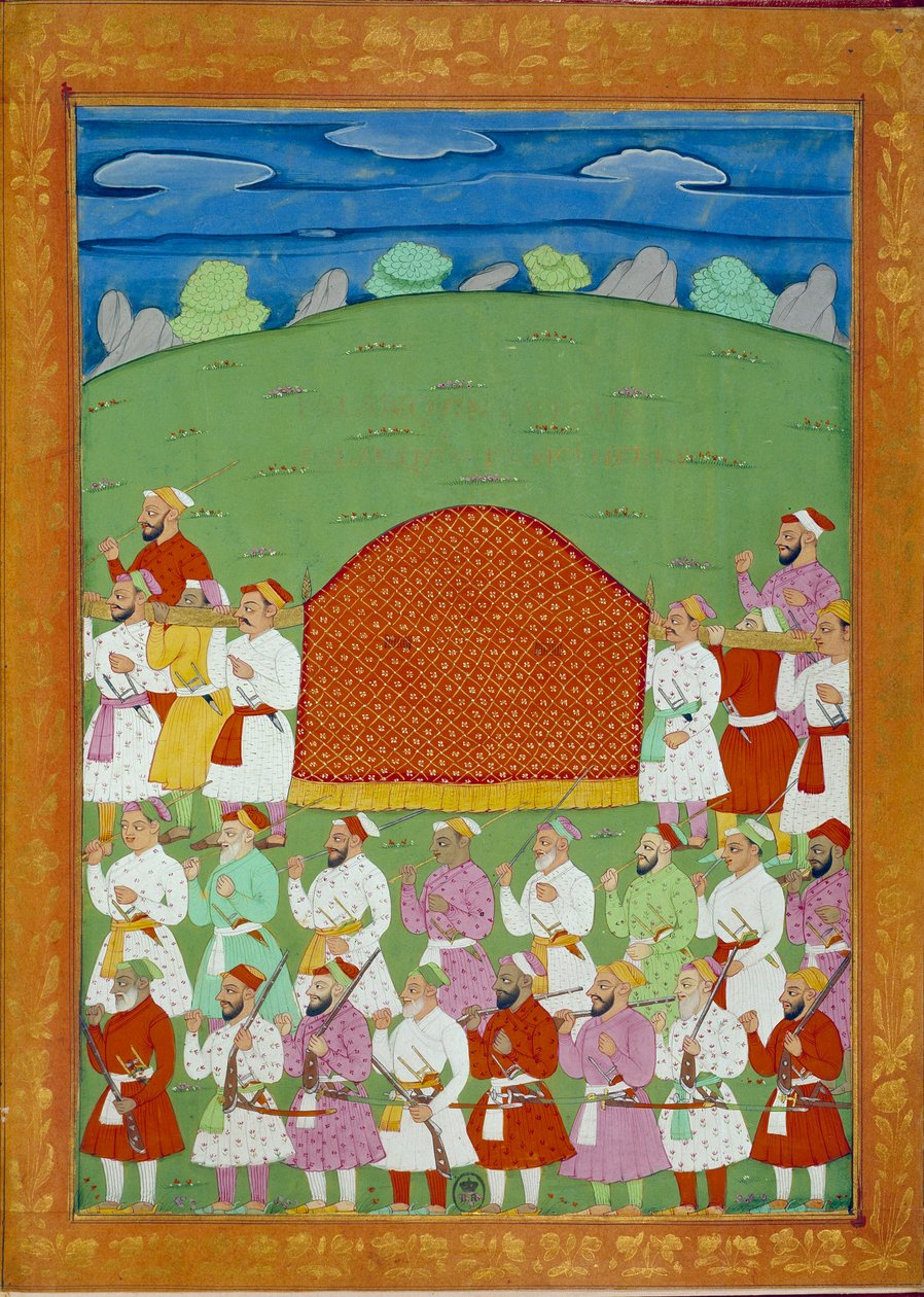 Palanquin af sultanens konkubiner, hof for Shah alem. Indiske og persiske miniaturer i "" Indiens historie fra Tamertante til Orangreyb"" af Niccolo Manucci (1638-1717). BN, Paris. af School Indian