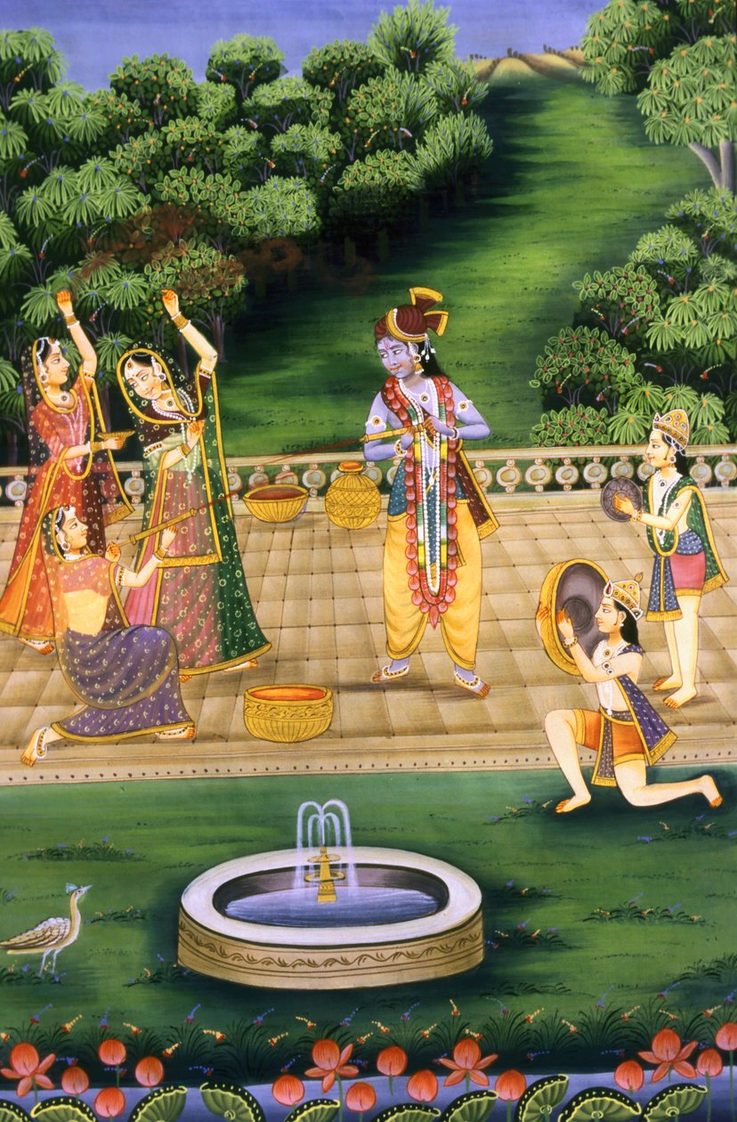 Billede af Krishna, der leger Holi med Gopies (Nalkdwral Pichwai School), Indien af School Indian