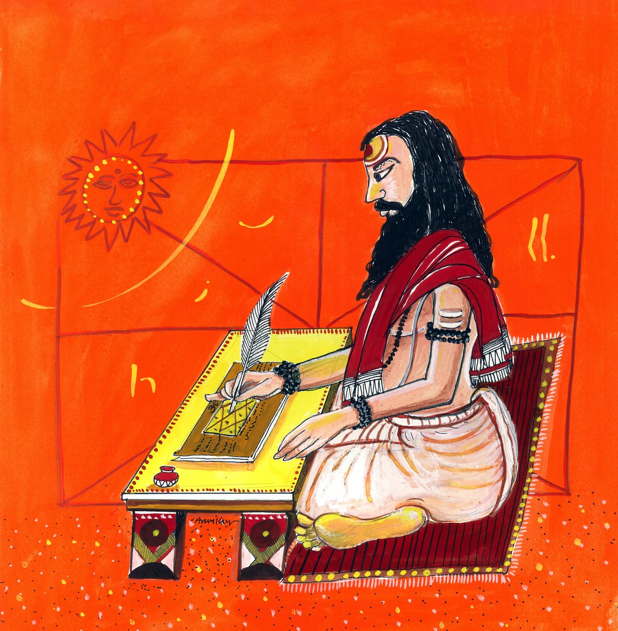 Pāṇini (farvelitografi) af School Indian