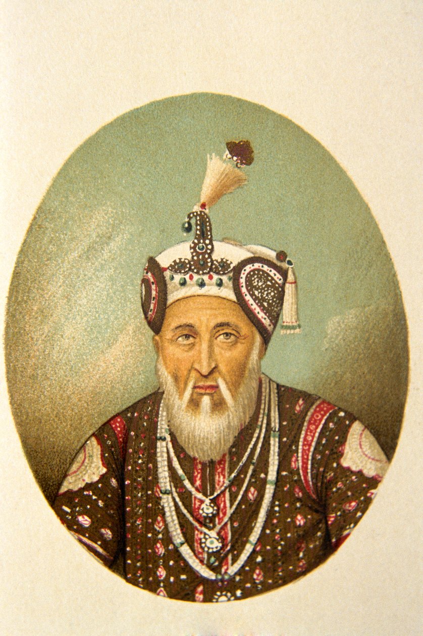 Portræt af mogul-kejser Akbar Shah, Indien af School Indian
