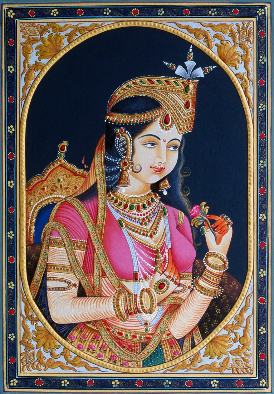 Portræt af Mumtaz Mahal på papirmaleri af School Indian