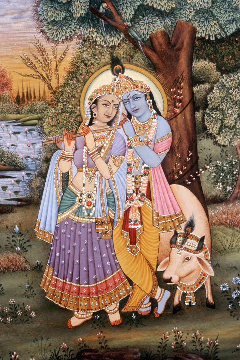 Radha Krishnas miniaturemalerier af School Indian