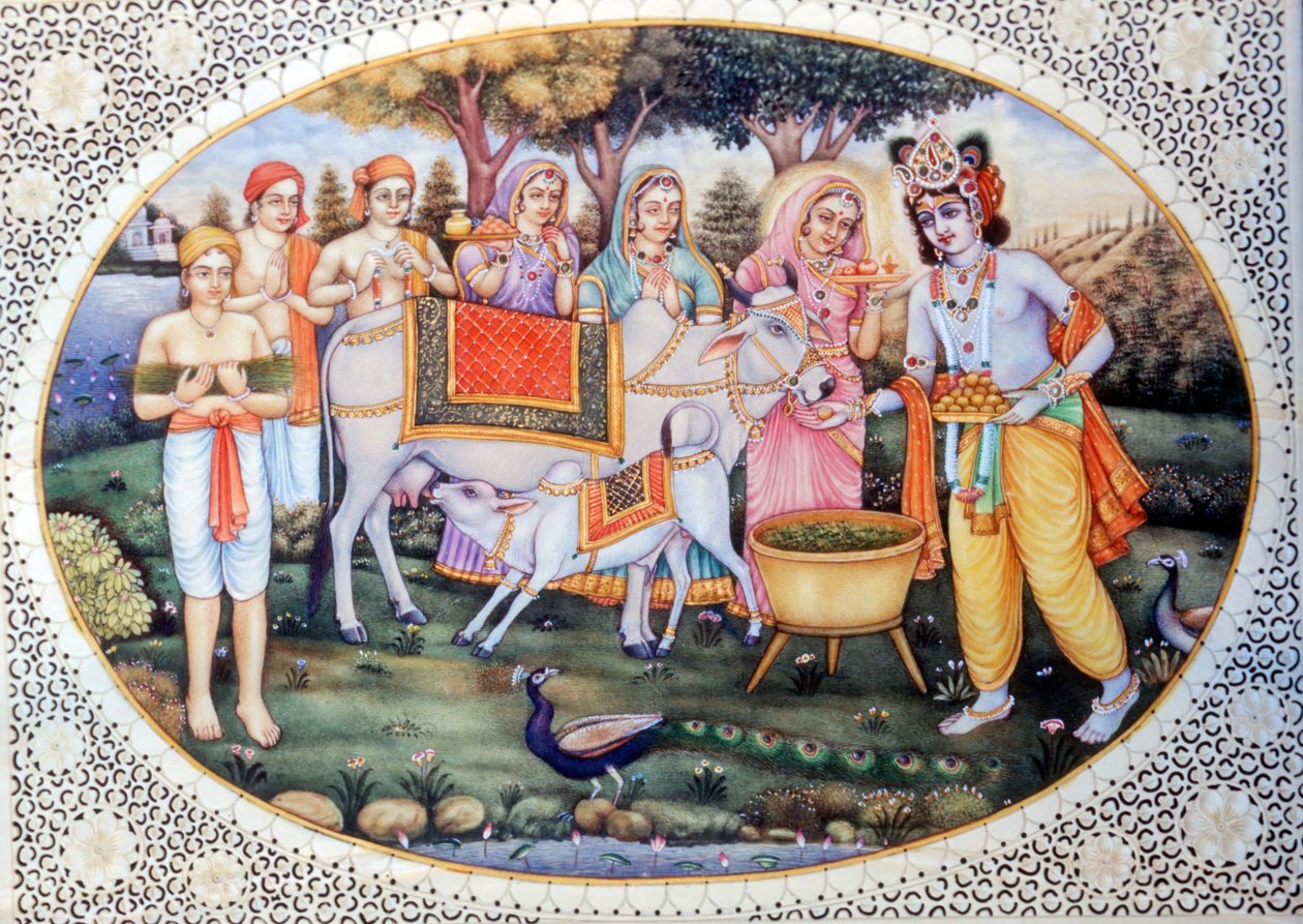 Radha Krishnas miniaturemalerier af School Indian