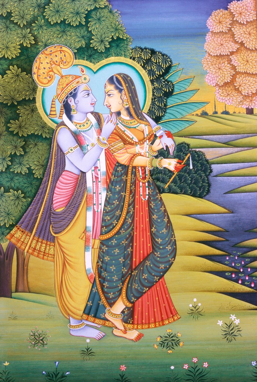 Radha Krishna-miniaturemaleri af School Indian