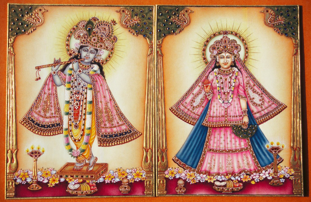 Radha Krishna-miniaturemaleri på elfenben af School Indian