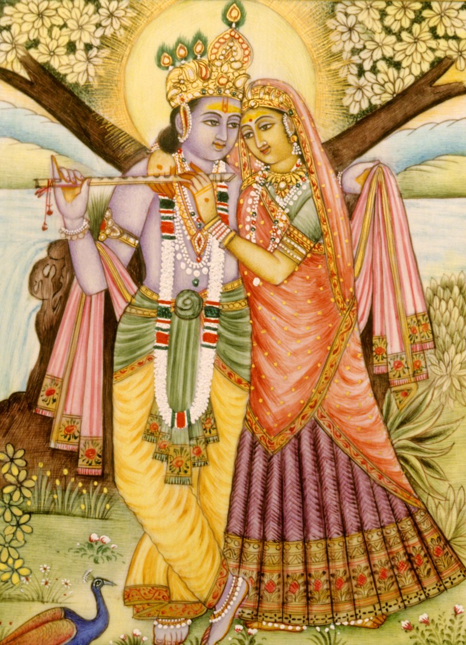 Radha Krishna-miniaturemaleri på elfenben af School Indian