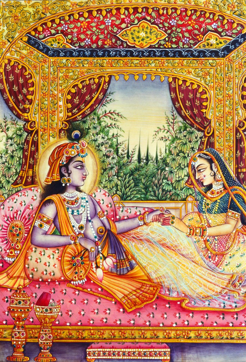 Radha Krishna-miniaturemaleri på elfenben af School Indian