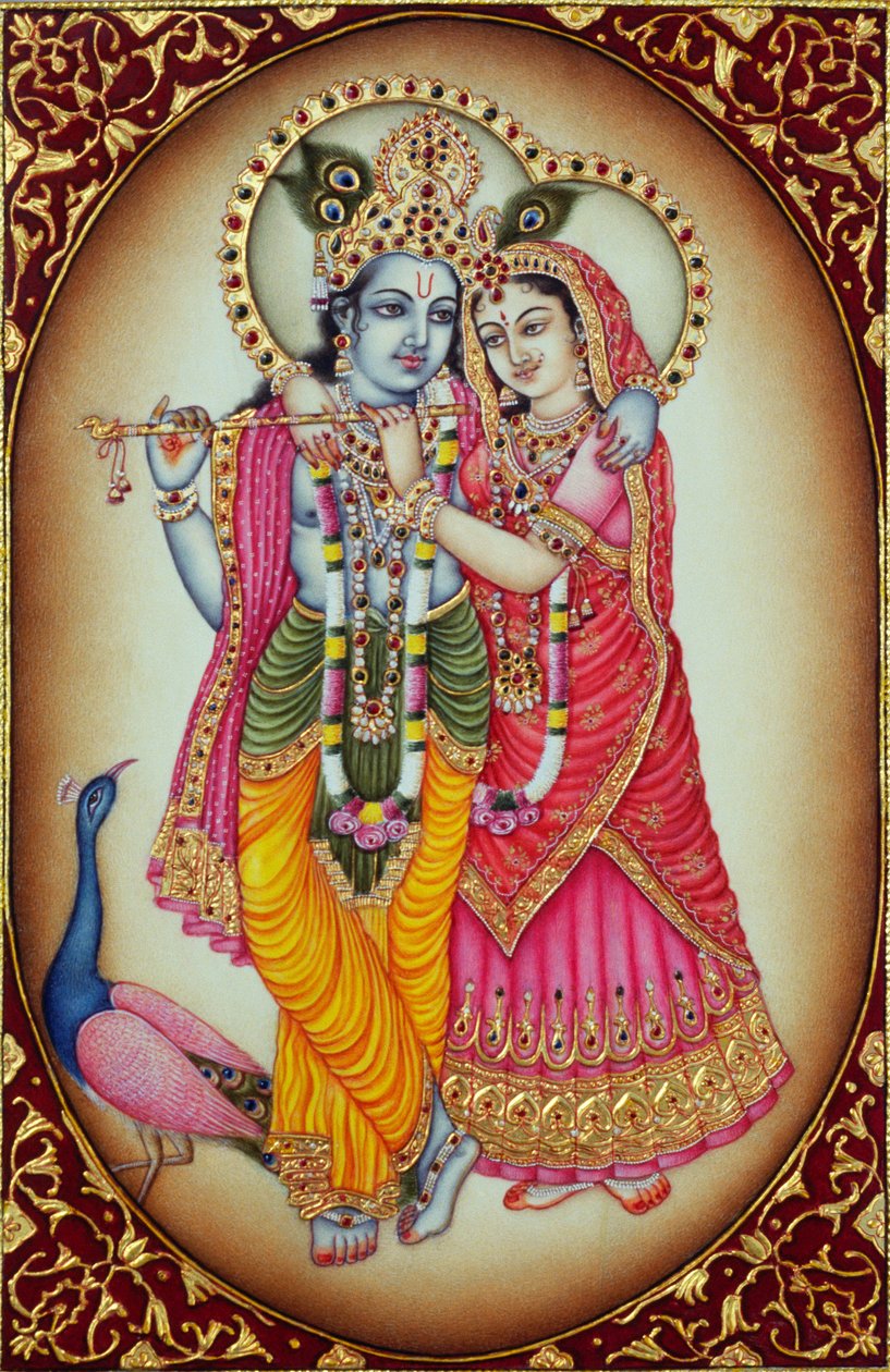 Radha Krishna-miniaturemaleri på elfenben af School Indian