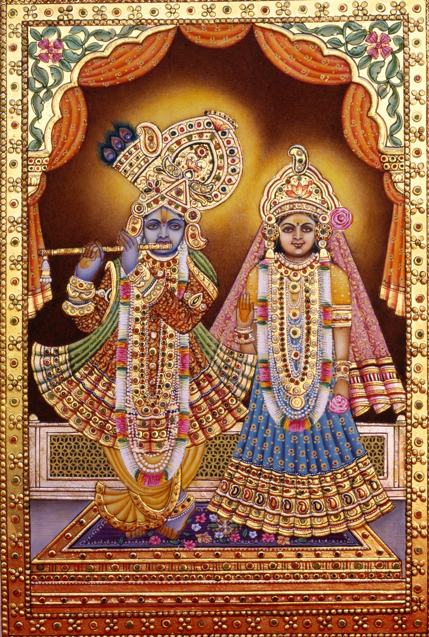 Radha Krishna med guldprægning af School Indian