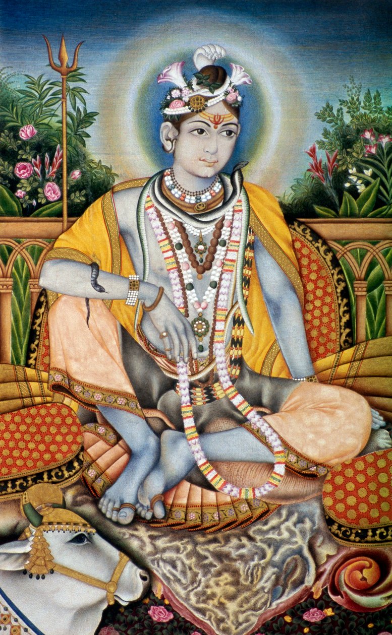Rajrajeswer (Lord Shiva Shanker) Miniaturemaleri på papir af School Indian