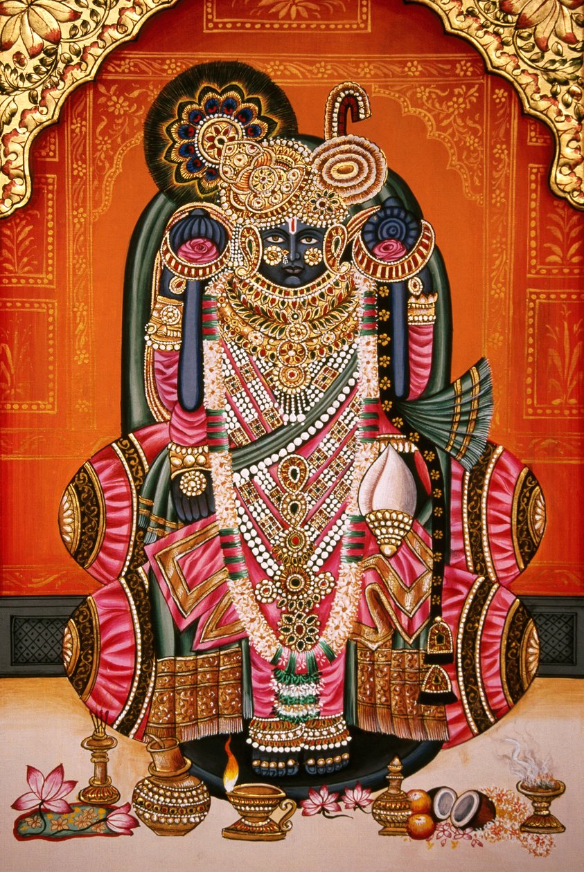 Shri Bankey Bihari Miniaturemaleri, Vrindavan, Mathura, Indien af School Indian