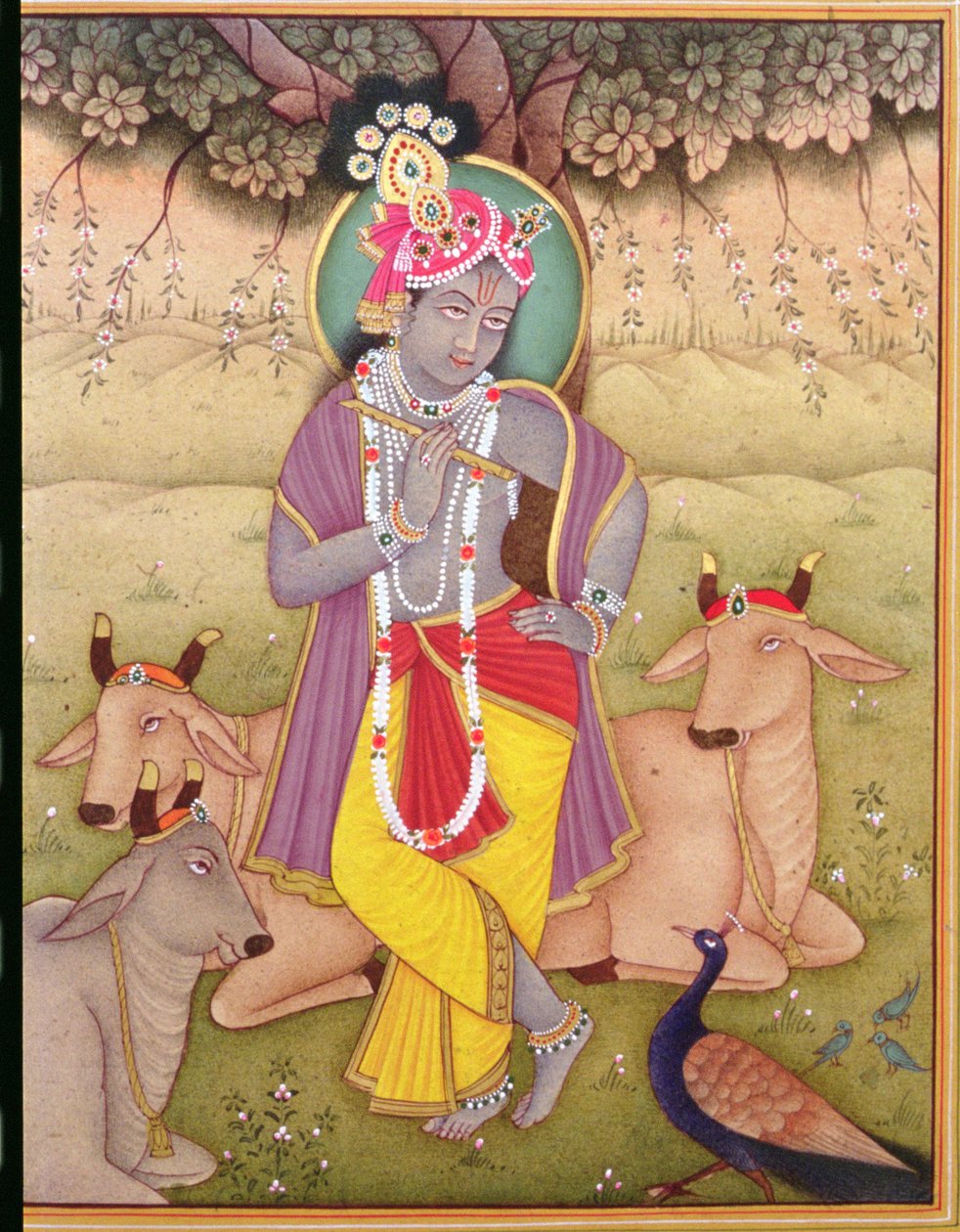 Shri Krishna (miniature) (gouache og akvarel på papir) af School Indian