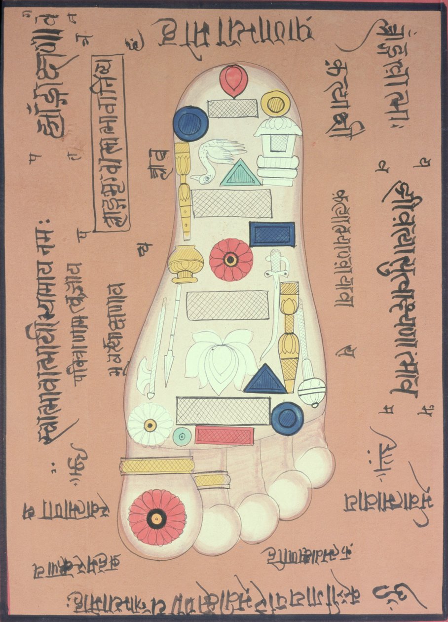 Tantrisk diagram over højre fod (gouache og akvarel på papir) af School Indian