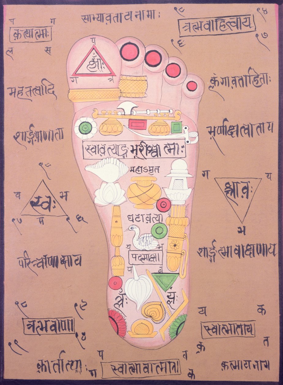 Tantrisk diagram af højre fod (gouache og akvarel på papir) af School Indian