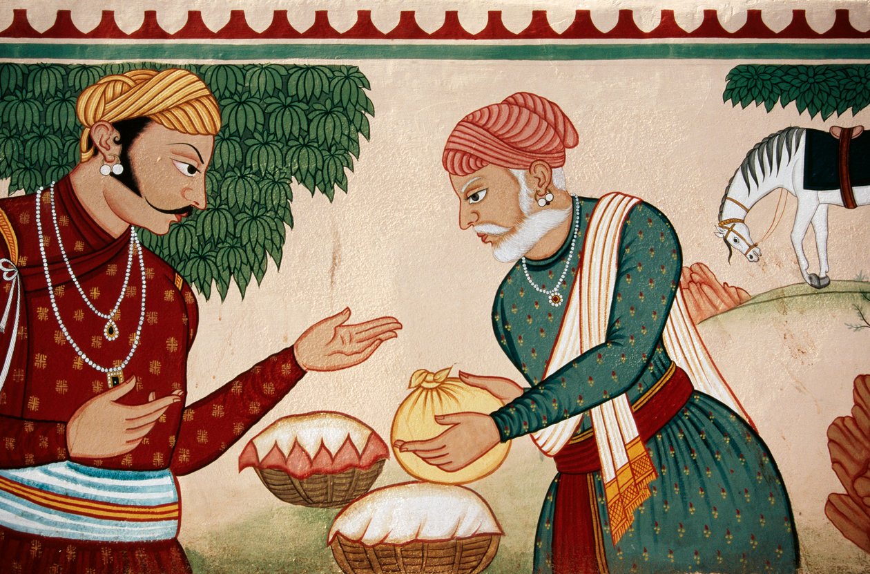 Vægmaleri af forhandling, Jaipur, Rajasthan, Indien af School Indian