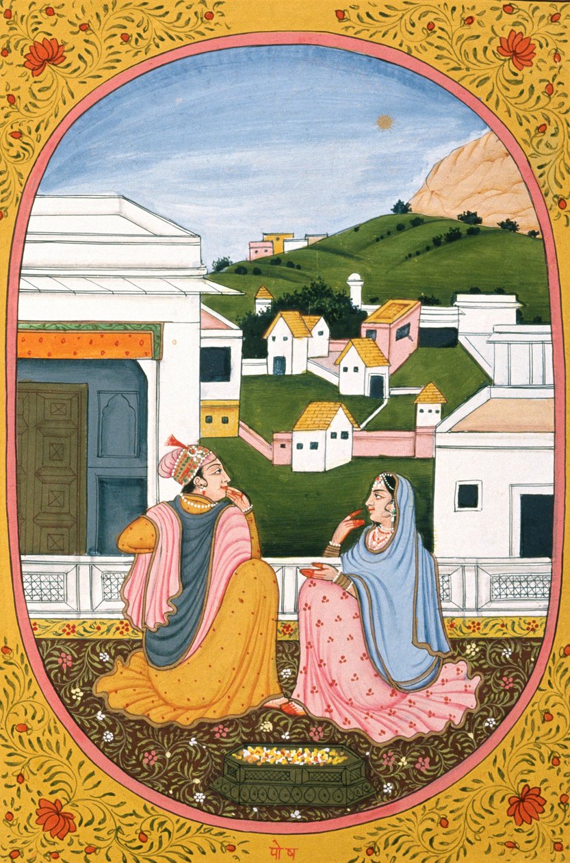 Årskalenderbillede og maleri til en hinduistisk måned Paush, Indien af School Indian