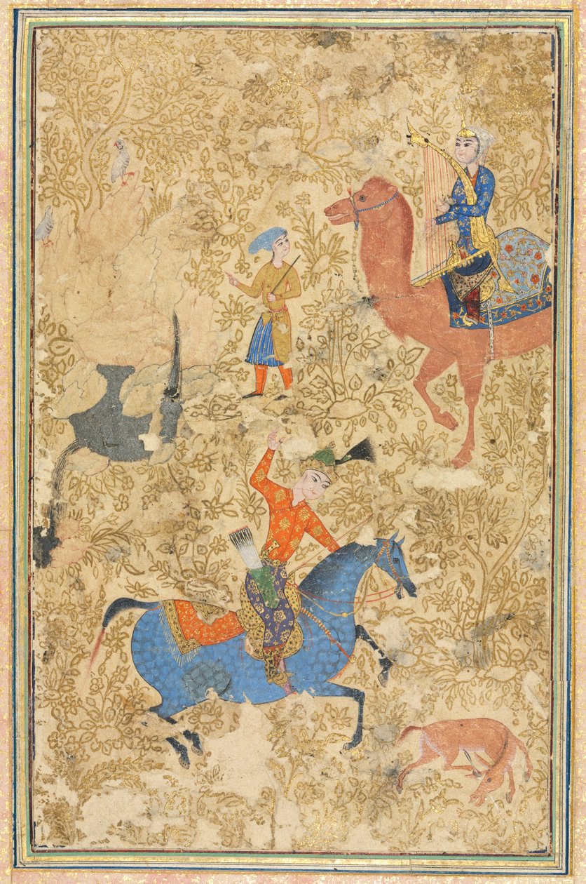 Bahram Gur og Azada, fra en Shahnama (Kongernes Bog) af Firdausi (940-1019 eller 1025) af School Iranian