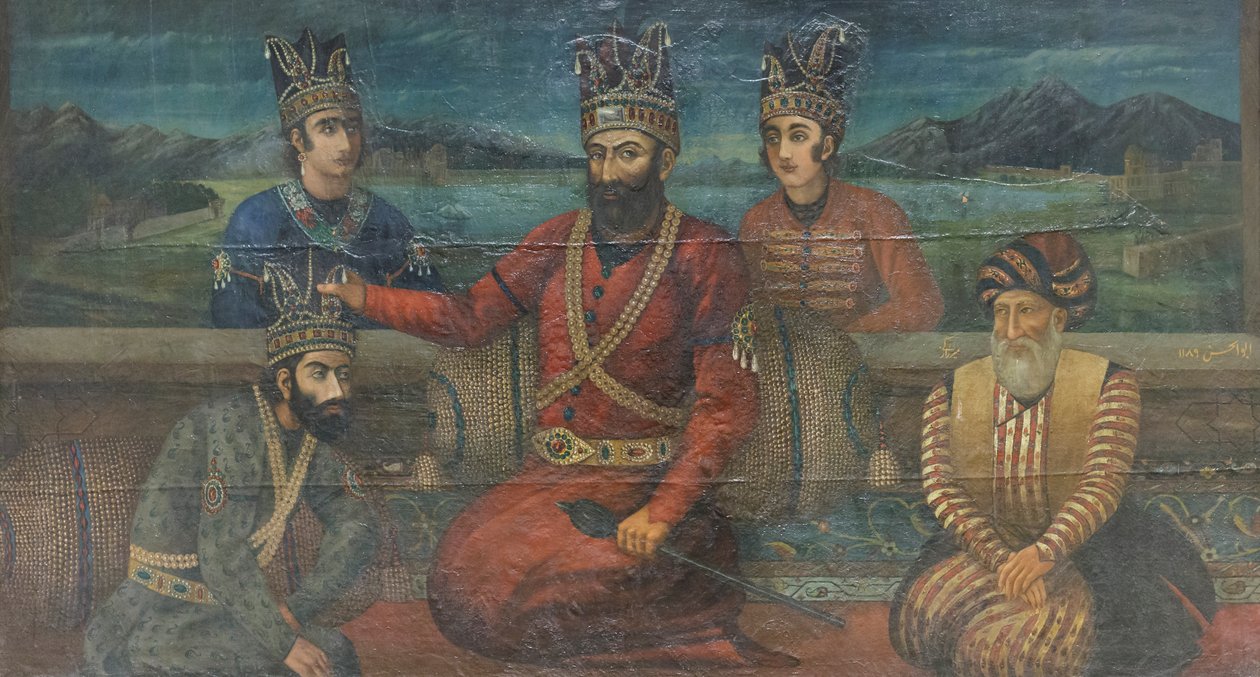 Kroningen af Mohammad Shah Gurkani af Nader Shah, Abolhassan (olie på lærred) af School Iranian