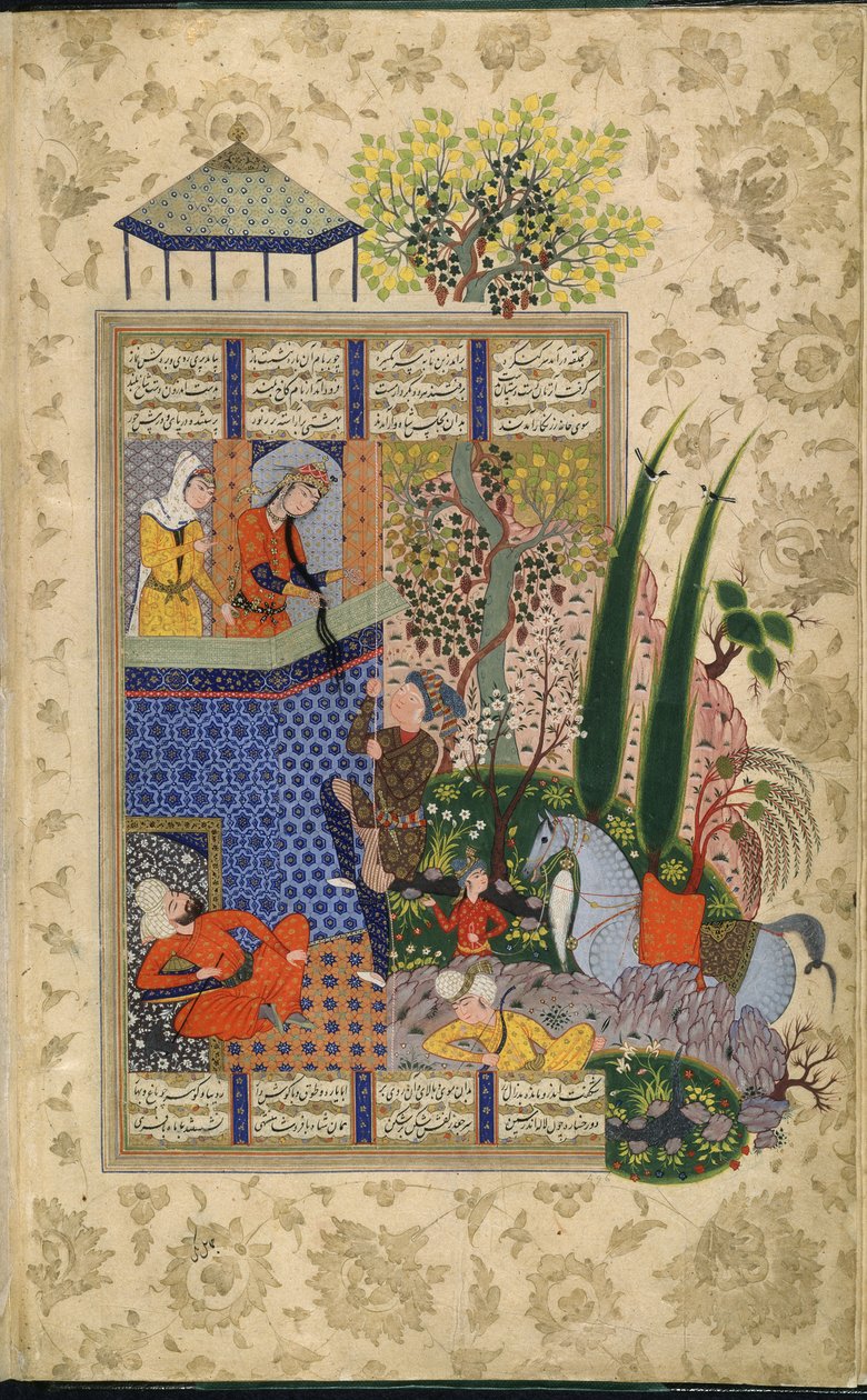 Jal Aat Rudabas balkon, fra Shahnama B Firdausi (Velam) af School Iranian