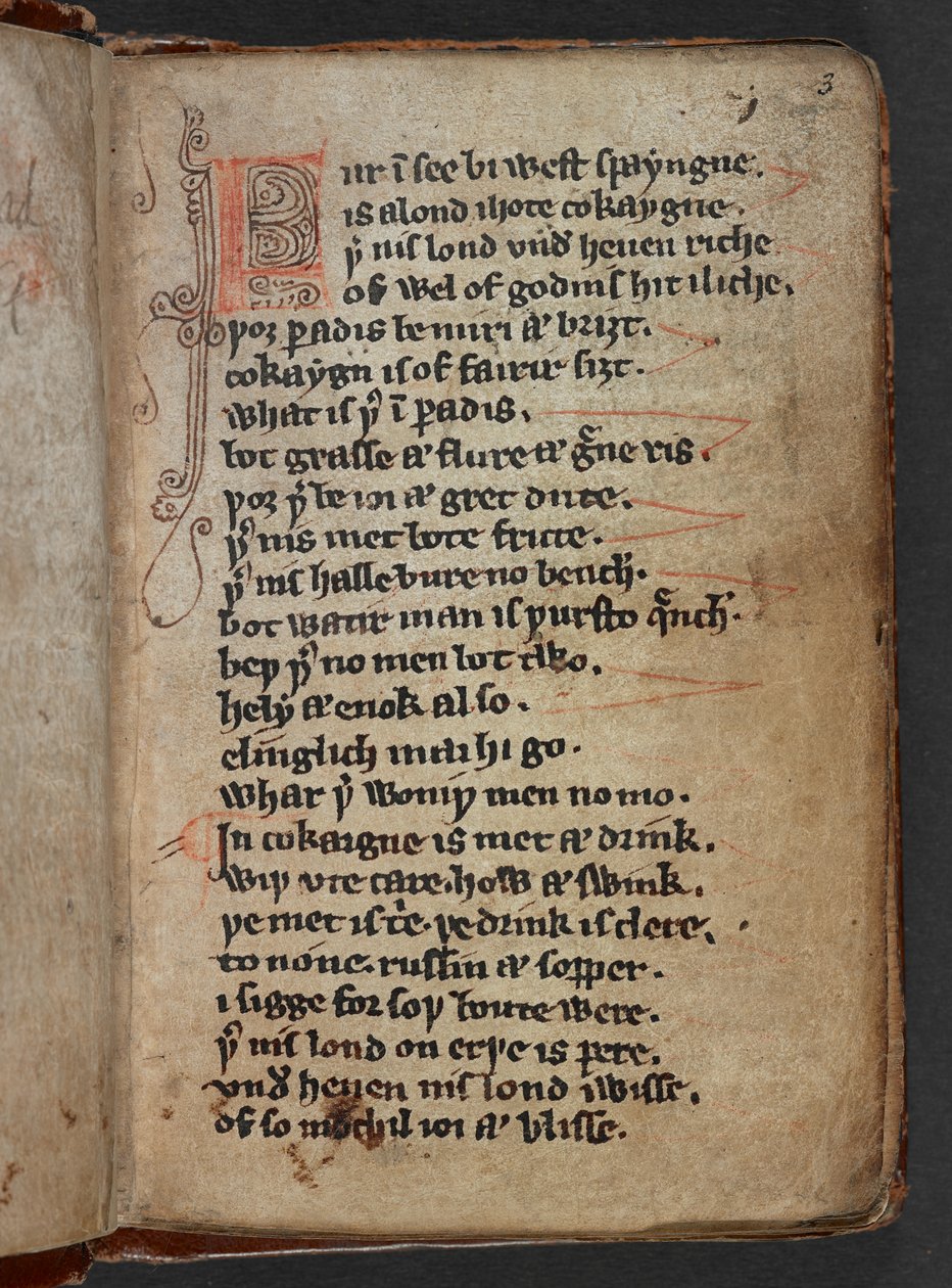 Harley MS 913, f.3r fra Kildare Poems eller Kildare Lyrics (pergament) af School Irish
