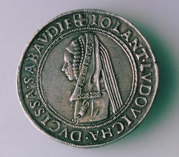 4-Teston mønt (omvendt) af Philibert II af Savoyen (1497-1504) forestillende hans kone, Iolanta Ludovica af School Italian