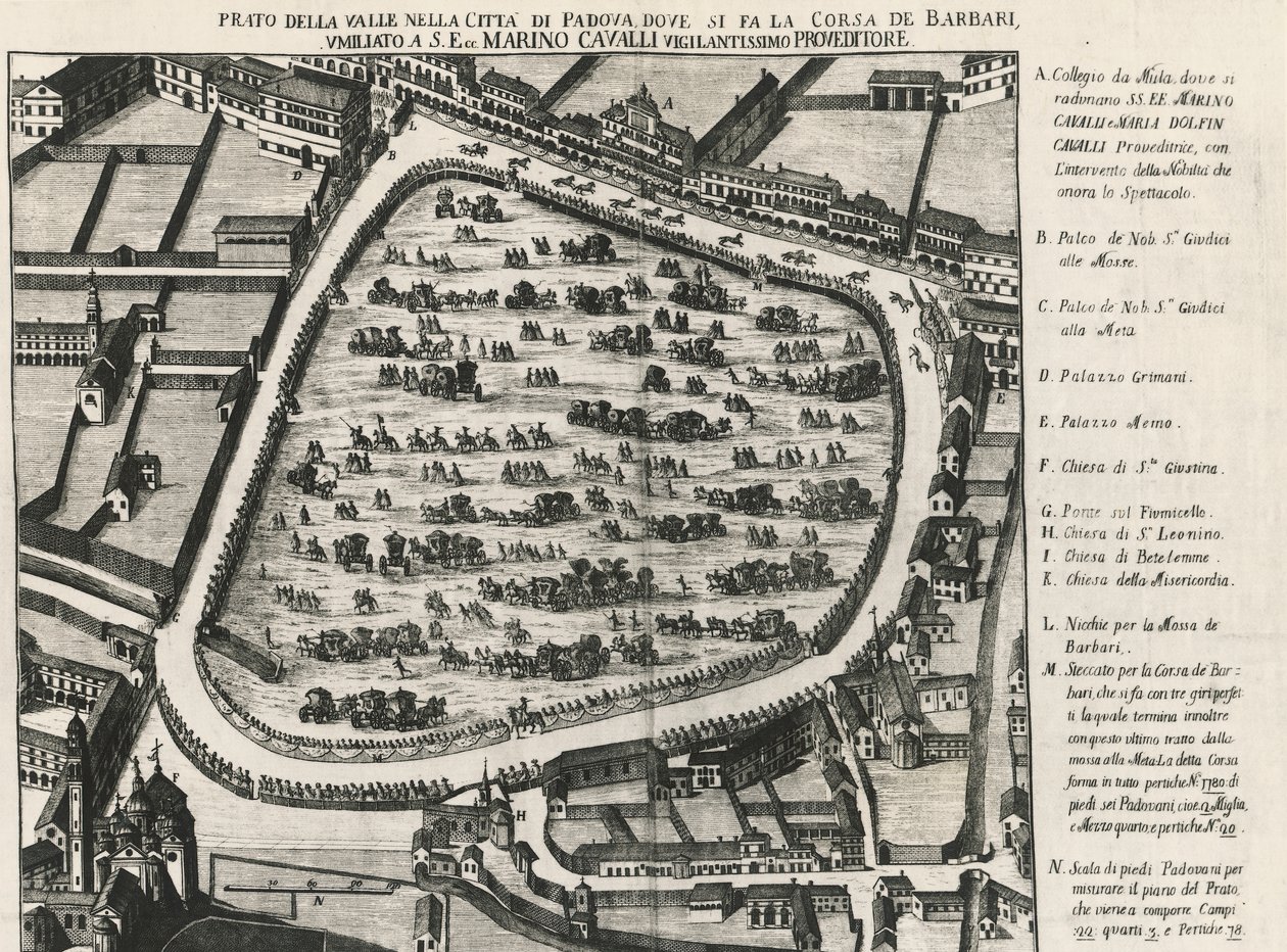 Gammelt layout af Prato della Valle, største plads i Padua, Italien af School Italian