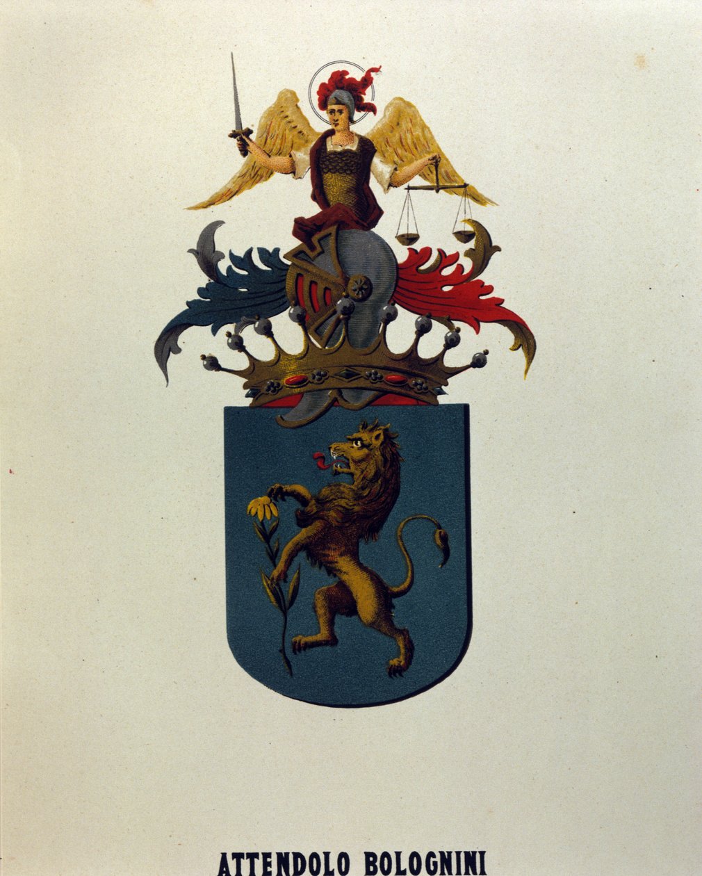 Våbenskjold fra Attendolo Bolognini familien fra Milano med ""dragonne"" løve. af School Italian
