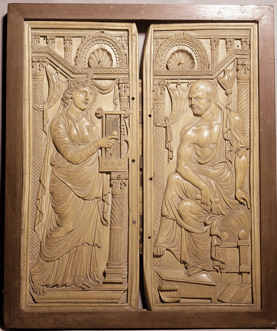 Diptykon af Claudiano kaldet Diptykon af Poete og Muse (lavt elfenbensrelief, tidligt 6. århundrede) af School Italian
