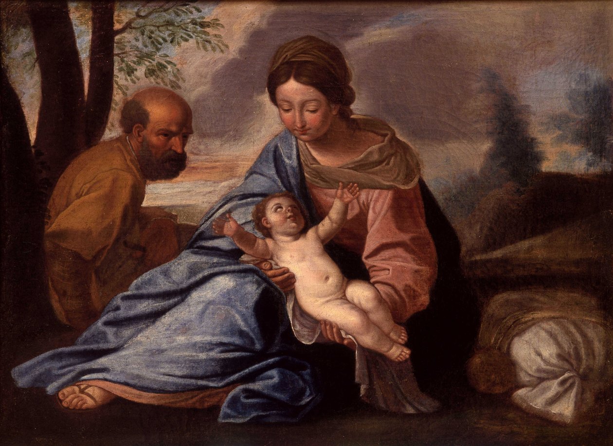 Den hellige familie. n.d. (olie på lærred) af School Italian