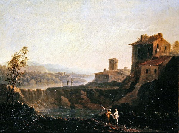 Landskab (olie på lærred) af School Italian