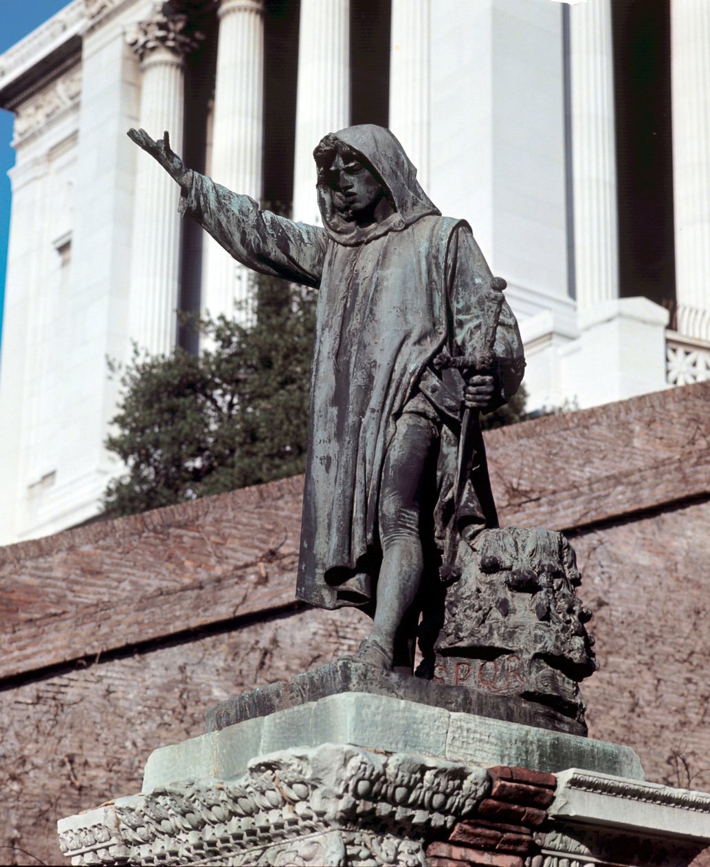 Monument dedikeret til Cola di Rienzo (1314-1354) på Capitol (Campidoglio) i Rom, hvorfra han proklamerede den romerske republik den 20/05/1347. af School Italian