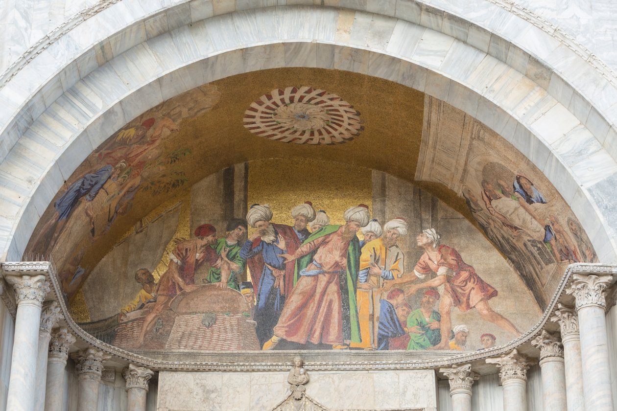 Mosaik over indgangen til Basilica di San Marco, Markuspladsen, Venedig, Italien (mosaik) af School Italian
