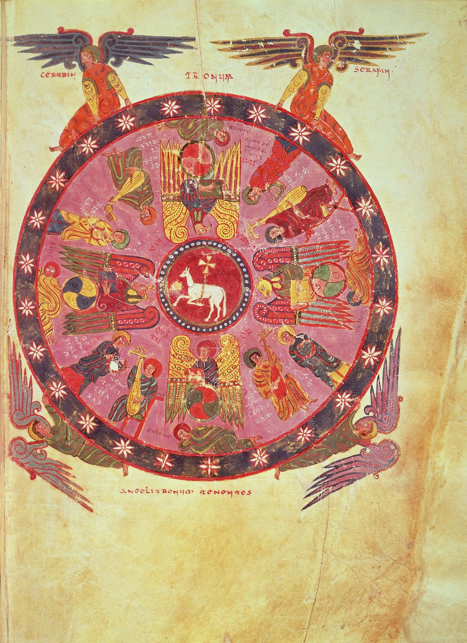 Ms. M. 644 f.87 Åbenbaringen 4:4 De fireogtyve ældres tilbedelse af Lammet, kopi fra 