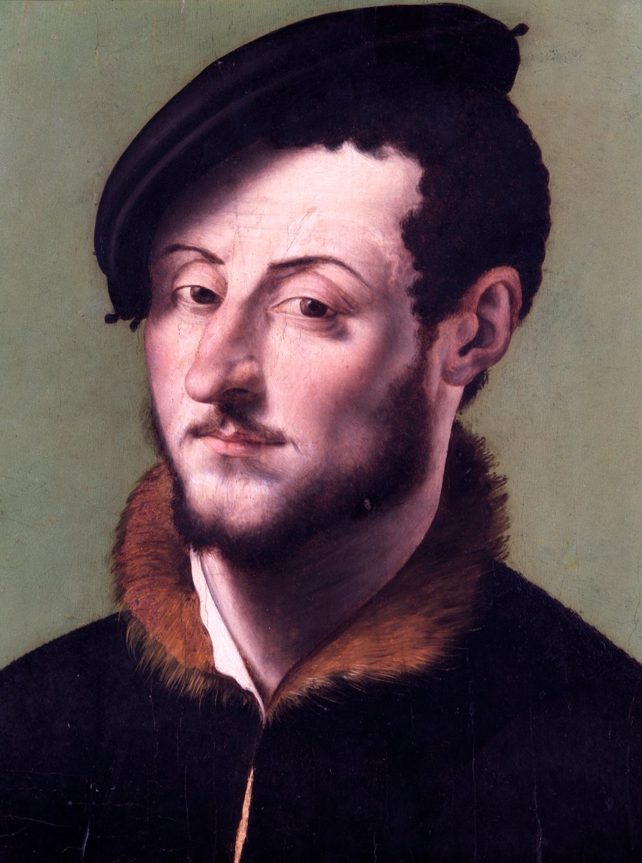 Portræt af en mand (olie på poppelpanel) af School Italian