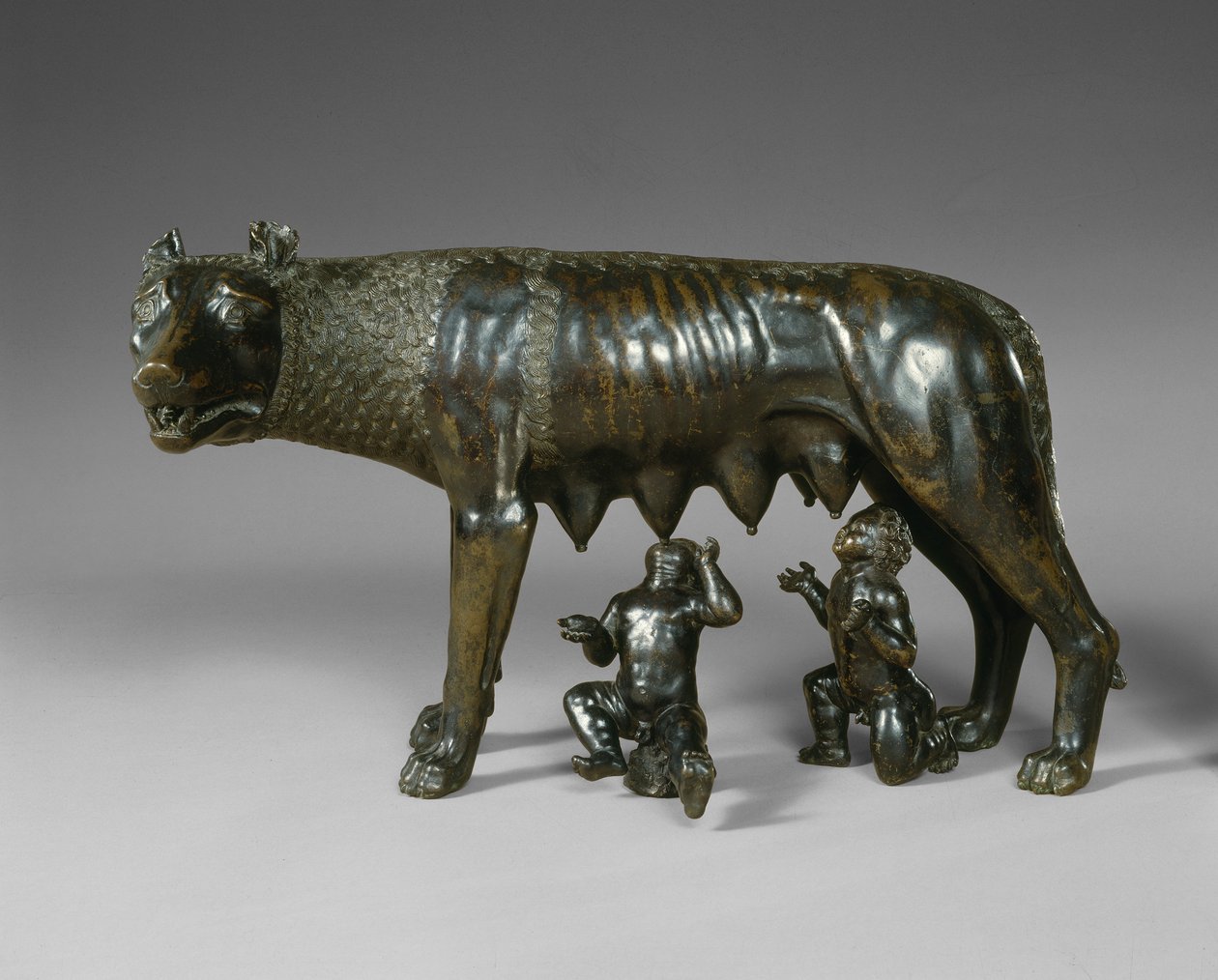 Den kapitolinske ulv, der dier Romulus og Remus af School Italian