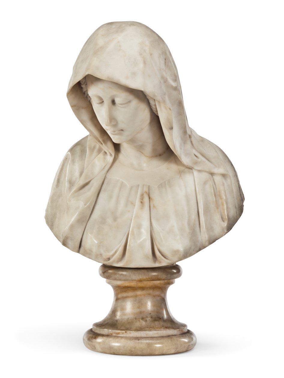 The Sorrowing Virgin (marmor på alabastbase) af School Italian
