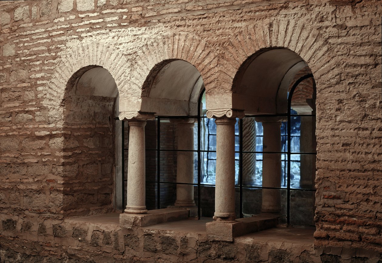 Udsigt over klostret i kirken Saint Vincent og Saint Anasthasus, klosteret af de tre fontæner (Tre-Fontane) (Chiesa dei Santi Vincenzo e Anastasio alle Tre Fontane) (Udsigt over klosteret i kirken St Vincenzo e Anastasio, abbazia delle T af School Italian