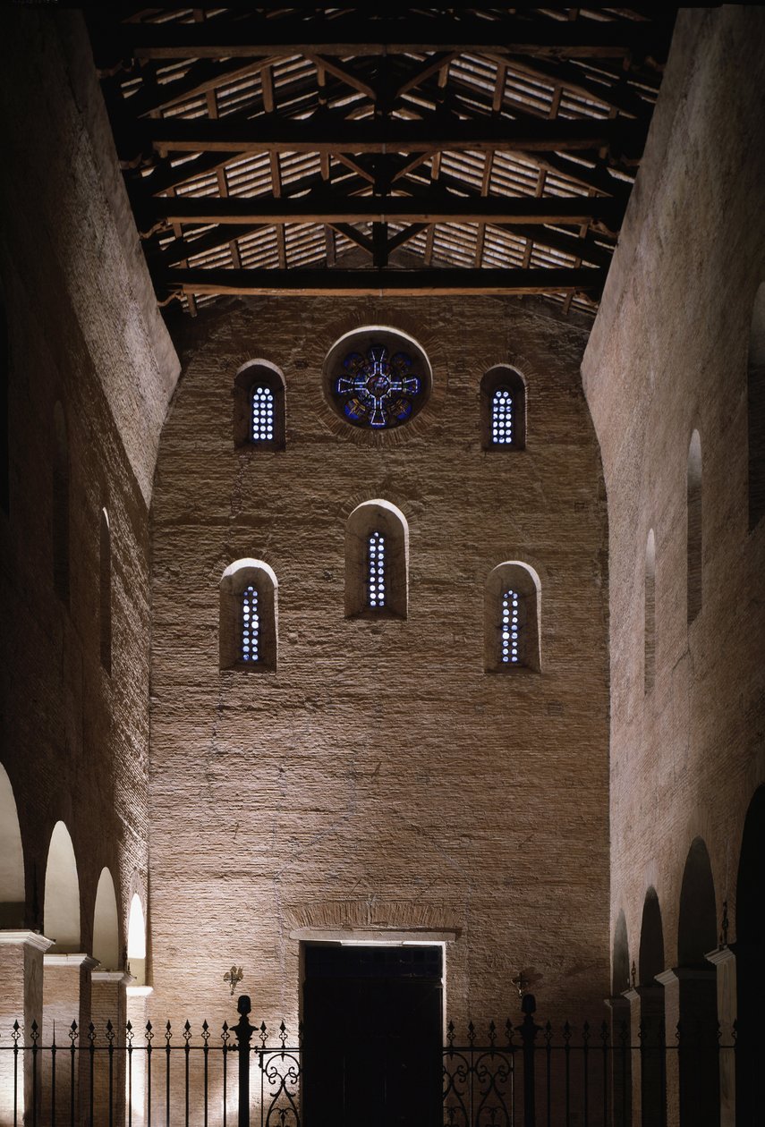 Udsigt over modfacaden af kirken Saint Vincent og Saint Anasthasus, Abbey of the Three Fountains (Tre-Fontane) (Chiesa dei Santi Vincenzo e Anastasio alle Tre Fontane) (indvendig udsigt bag facaden af kirken St Vincenzo e Anastasio, ab af School Italian