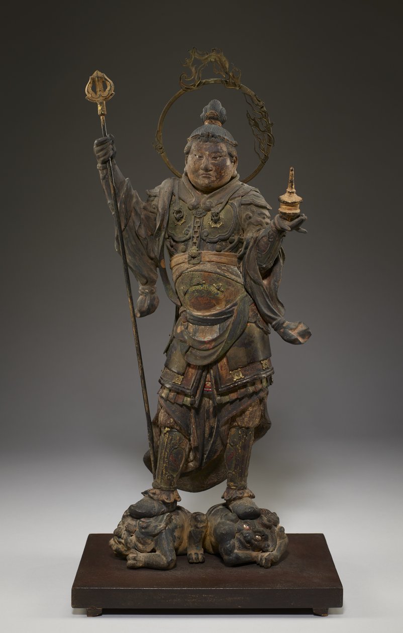 Bishamonten (Vaisravana, Nordens vogter) (polykromt træ med krystal, bladguld og metal) af Japanese School