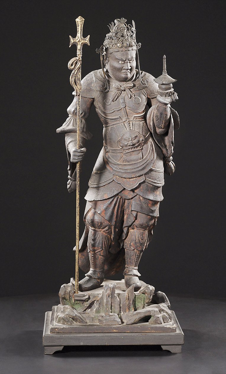 Bishamonten, Kamakura Periode (træ, metal, bladguld og pigment) af Japanese School
