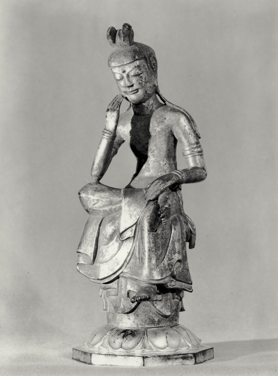 Bodhisattva siddende i en meditativ stilling, ca. 645-794 (forgyldt bronze) (s/h foto) af Japanese School