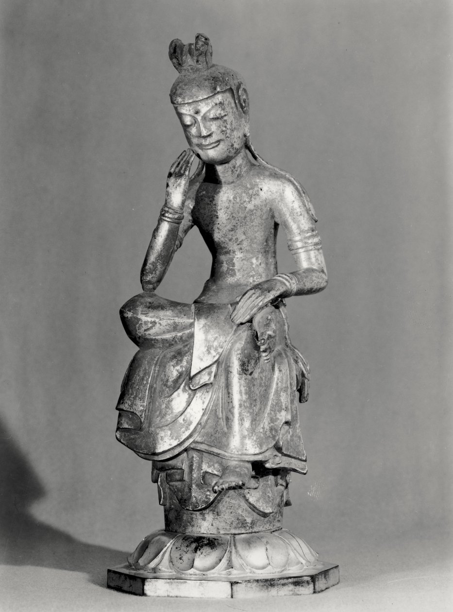 Bodhisattva siddende i en meditativ stilling, ca. 645-794 (forgyldt bronze) (s/h foto) af Japanese School