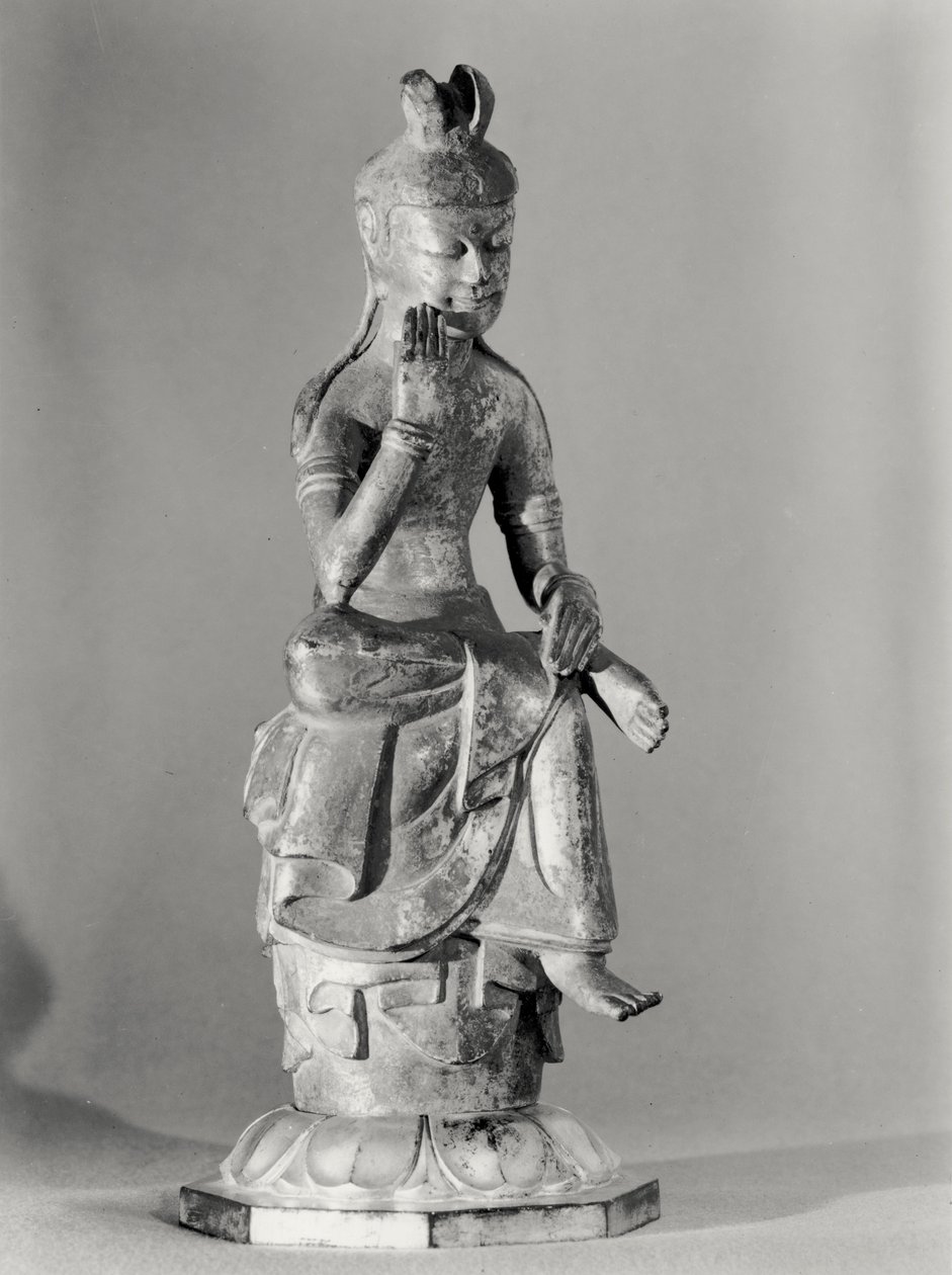 Bodhisattva siddende i en meditativ stilling, ca. 645-794 (forgyldt bronze) (s/h foto) af Japanese School