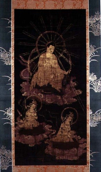 Buddha og Bodhisattvaer, Muromachi-perioden (1393-1573) (maleri på silke) af School Japanese