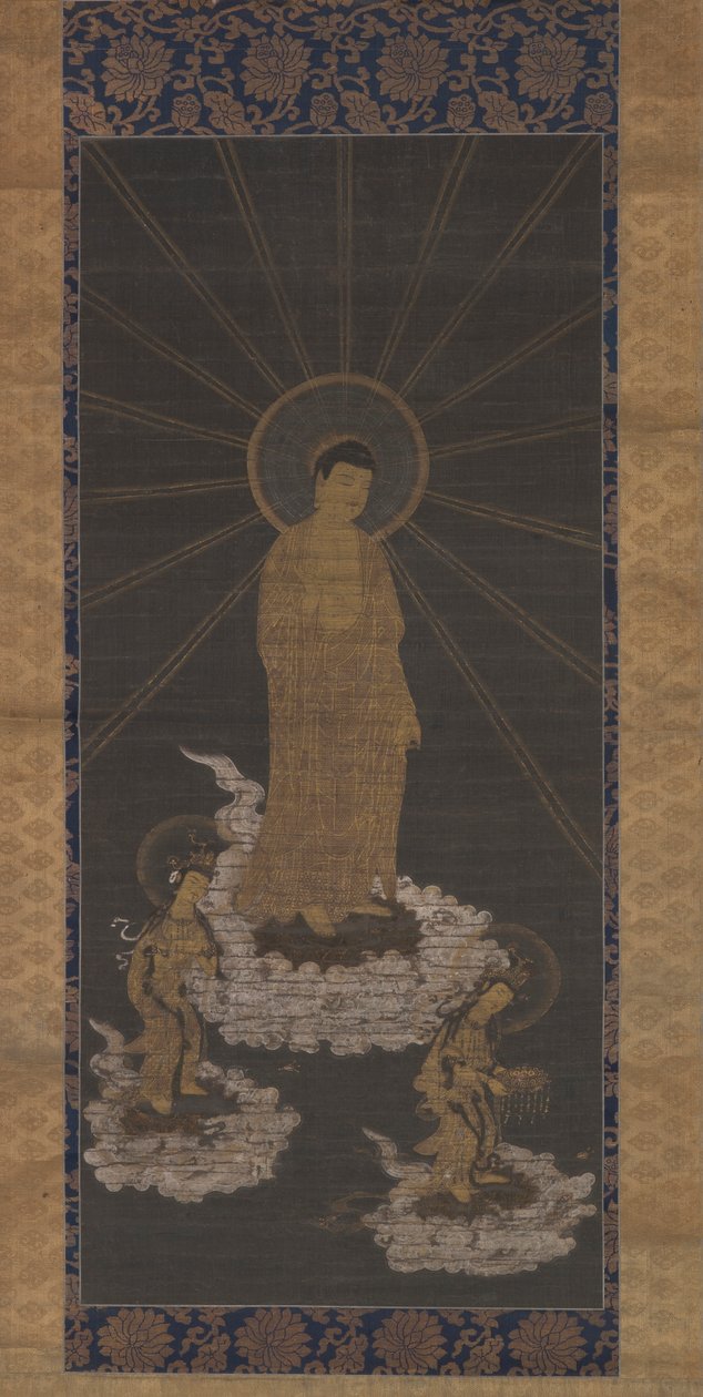 Descent of Amida, eller Raigo, Muromachi Periode c.1333-1568 (blæk på stof) af School Japanese