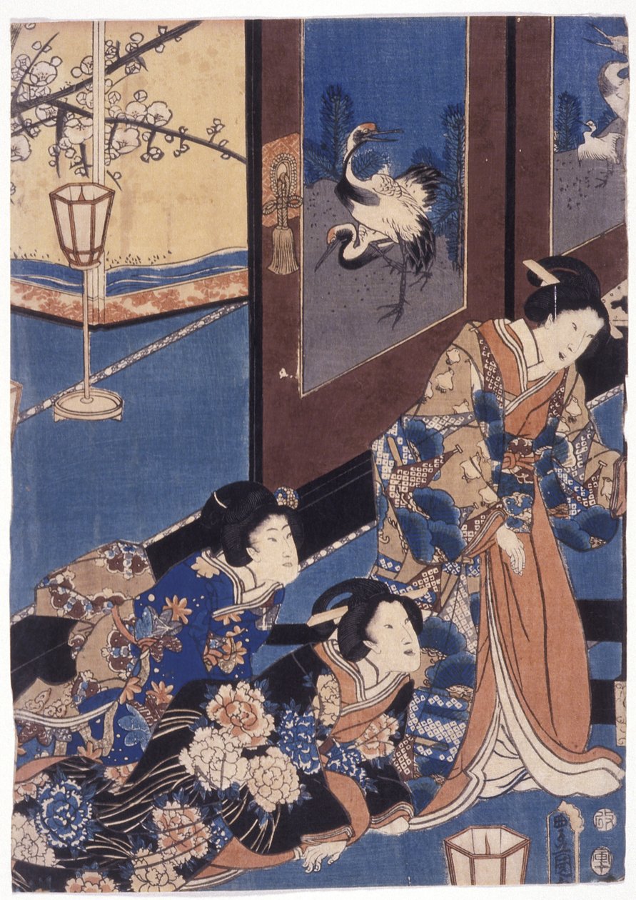Furyu Azuma Genji (farvet træsnit) af School Japanese