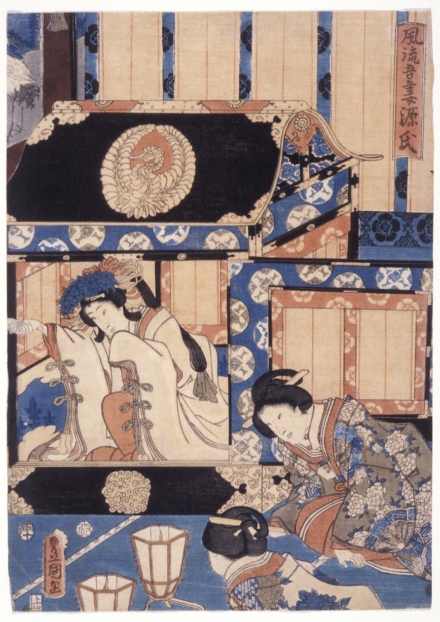 Furyu Azuma Genji (farvet træsnit) af School Japanese