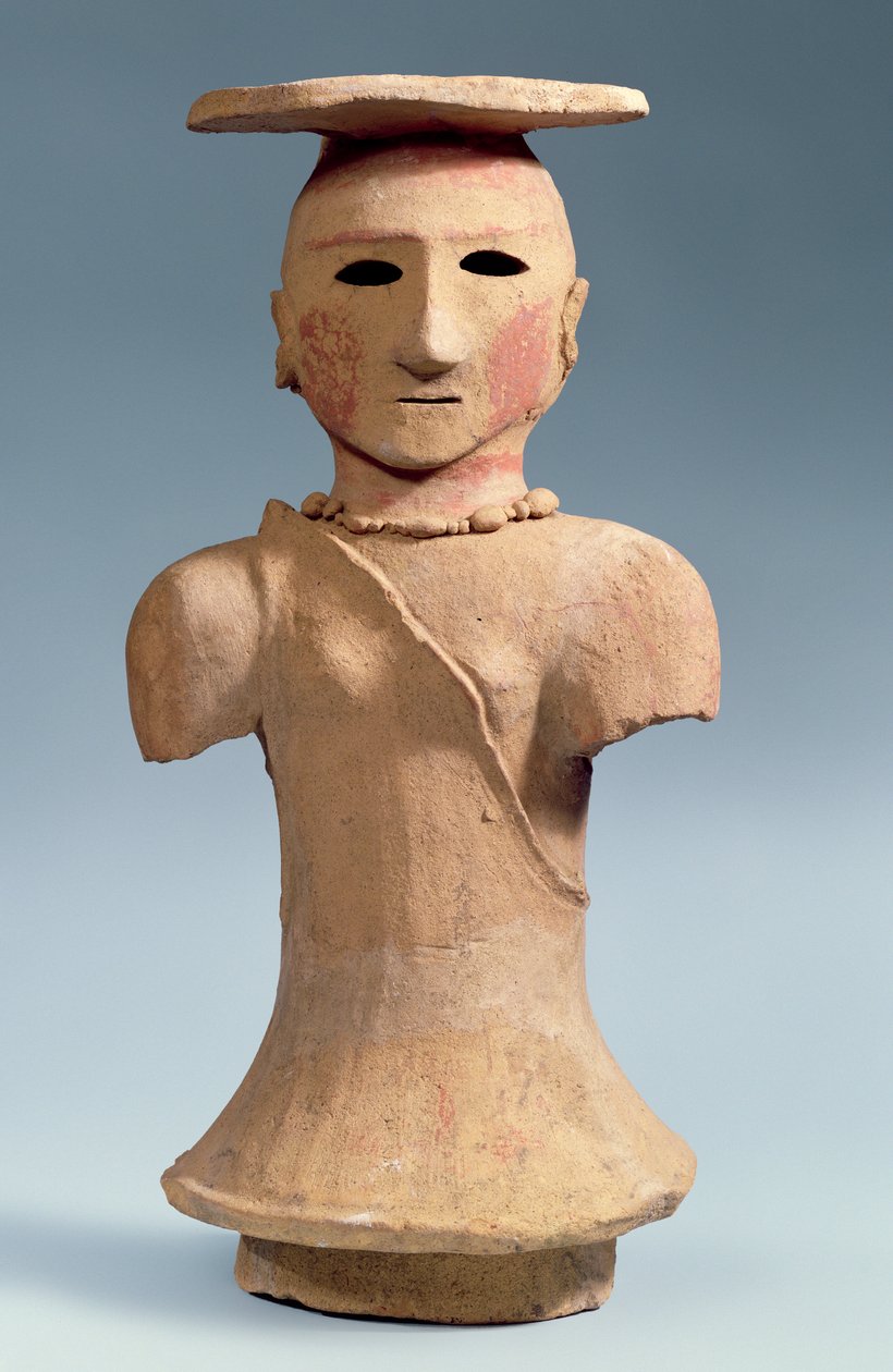 Haniwa-figur af en shamaness, 5.-6. århundrede (lertøj med malet dekoration) af Japanese School