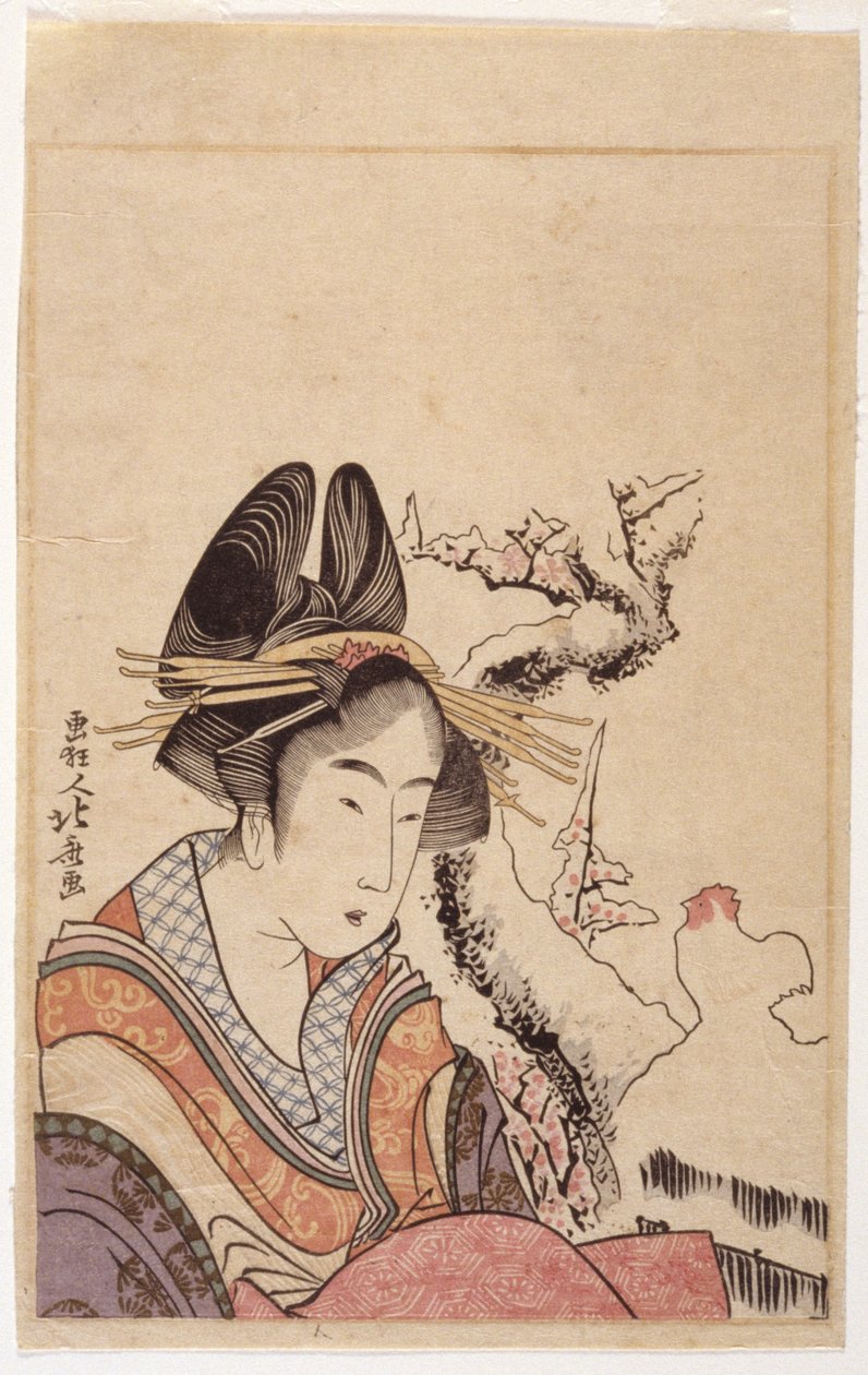Head Of A Lady (træblok) af School Japanese